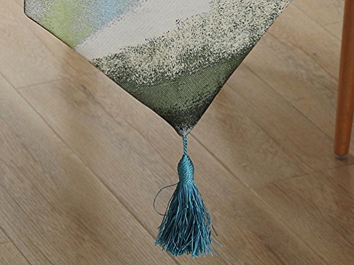 Zebrasmile Ombre Geometric Coffee Table Runners With Tassels Polyester Jacquard Elegant Striped Beaded Fall Table Runners For Home Kitchen Dining Table Decoration, Blue 13 X 72 Inch #TOP2