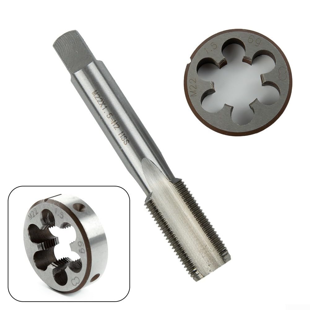 Zestaw gwintowników i narzynek, gwintowniki i narzynki okrągłe, stal szybkotnąca HSS prawa, M22 x 1,5 mm, gwintowniki i narzynki okrągłe, gwint metryczny prawa