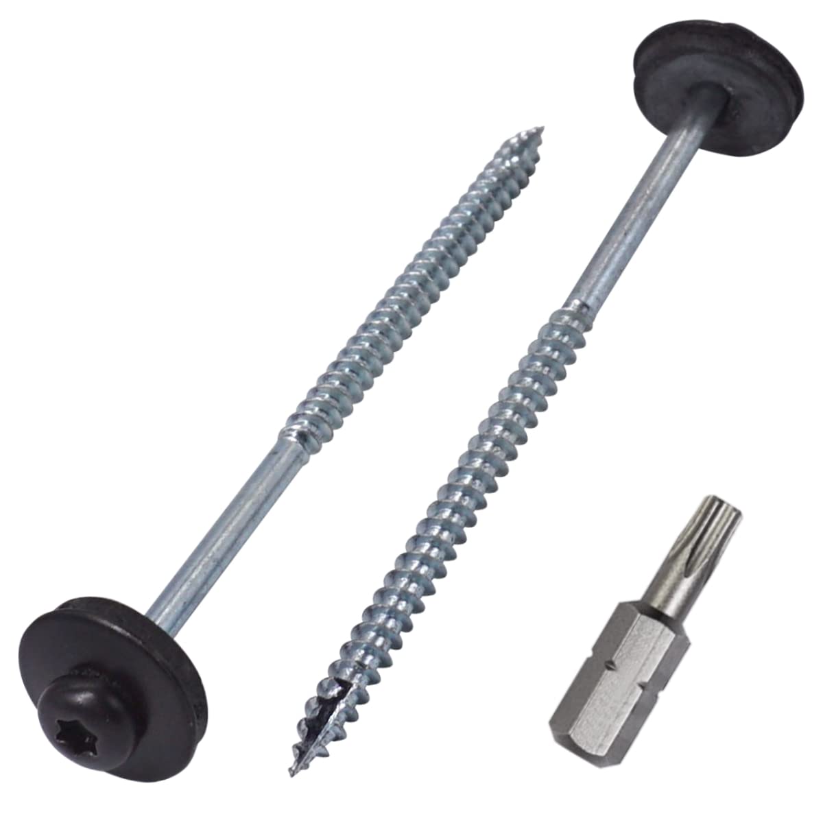 SKIR'CO (170 piezas) Tornillos de madera pintados de 5,0 x 80 mm con arandelas EPDM, tornillos para techos (negro azabache RAL 9005)