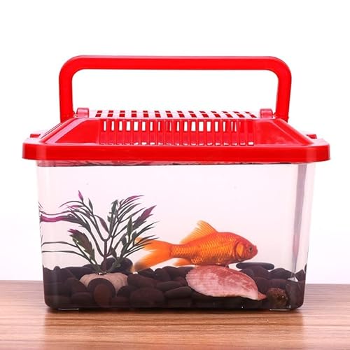 フィッシュタブ 魚飼育用水槽 ポータブルペットボックス クライミング飼育箱 飼育箱 爬虫類用スクエアボックス ハムスター輸送飼育用タートルボックス クール魚飼育用水槽(15X9X11CM) (ランダムカラー 15X9X11CM)
