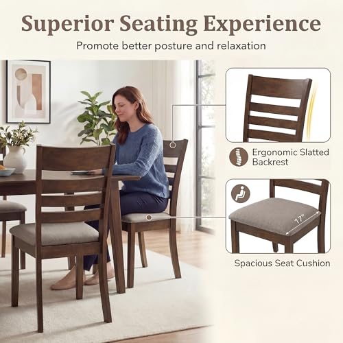 Image of COSTWAY Wooden Dining Chairs Set of 2, Solid Rubberwood Frame Kitchen Side Chairs w /Upholstered Padded Seat & High Slat Back, Mid-Century Modern Dining Chair for Dining Room Kitchen (Light Brown)
