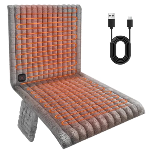 Pengrity Sitzkissen Beheizbar Usb, Beheizbare Sitzkissen mit Rückenlehne, Kabellos Beheizbares Sitzkissen, 3 Einstellbare Temperatur Weich Bequem Rutschfestem, Sitzheizung Bürostuhl für Outdoor Indoor
