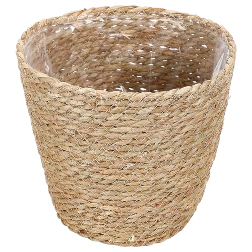 TEHAUX Maceta Tejida a Mano Grande de Rafia Forro, Cesta Rústica para Plantas, Macetero Decorativo para Interior y Exterior, Cesta de Jardinería Versátil para Salón y Balcón