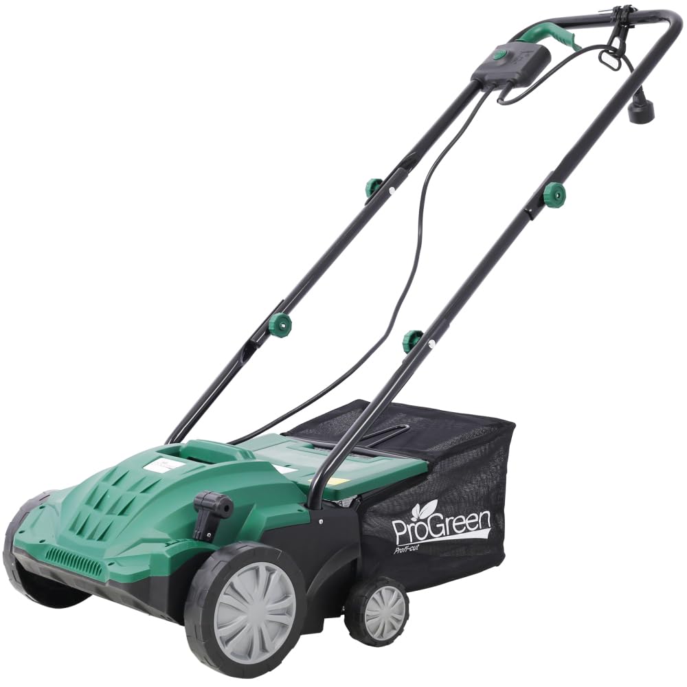 Escarificador eléctrico 2 en 1, 13 pulgadas y 12 amperios con bolsa de recogida extraíble de 31.7 cuartos de galón, altura de rastrillo ajustable, motor de 3600 RPM para cuidado del césped y