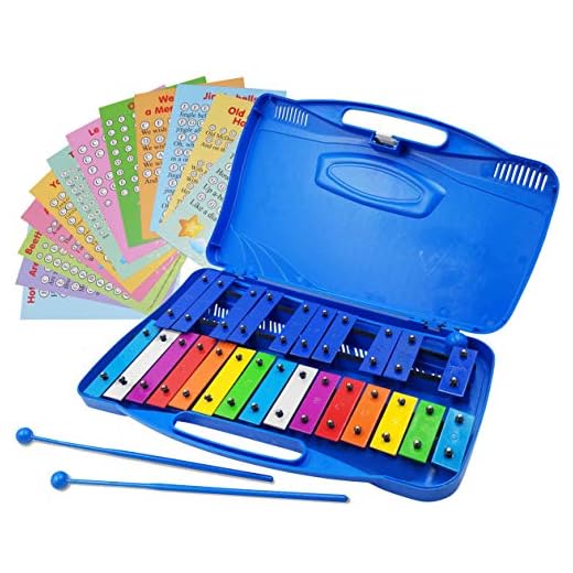 Xylophone 25 Note Chromatic Glockenspiel in Case - Card Set with 23 Songs