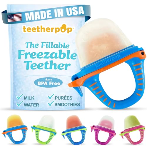 Image of Fillable Freezer Teethers for Babies – Made in USA Teething Pacifier | Breastmilk popsicle teether feeder with spill-proof sippy slits for liquids & purées. Baby teething toys cooling relief
