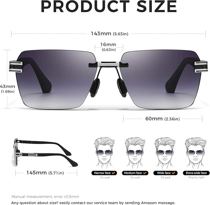 Image of SUNGAIT Rimless Rectangle Sunglasses Square Frameless Shades for Men Women Y2K Vintage UV Protection