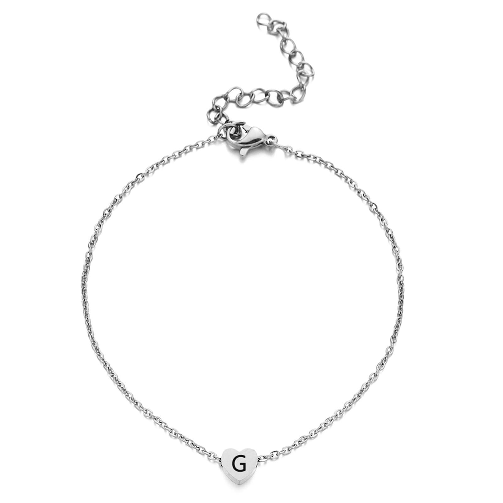 Cavigliera boho in oro bianco 14 carati Au585, cavigliere da donna in oro 14 carati, cuore con lettere estive, vacanze per donne e ragazze