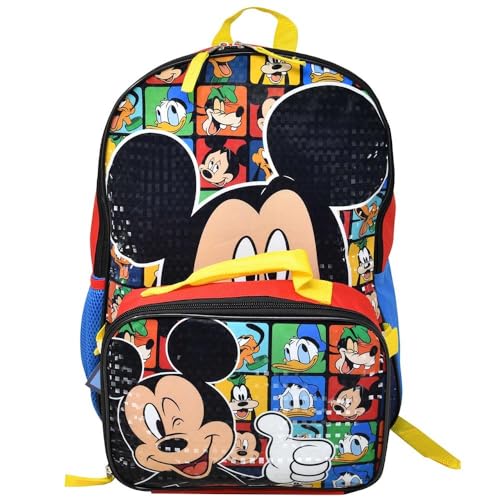 Bioworld Conjunto de mochila e lancheira infantil – Mochila escolar leve Mickey Mouse 40,6 cm com lancheira isolada – perfeita para meninos da pré-escola e ensino fundamental