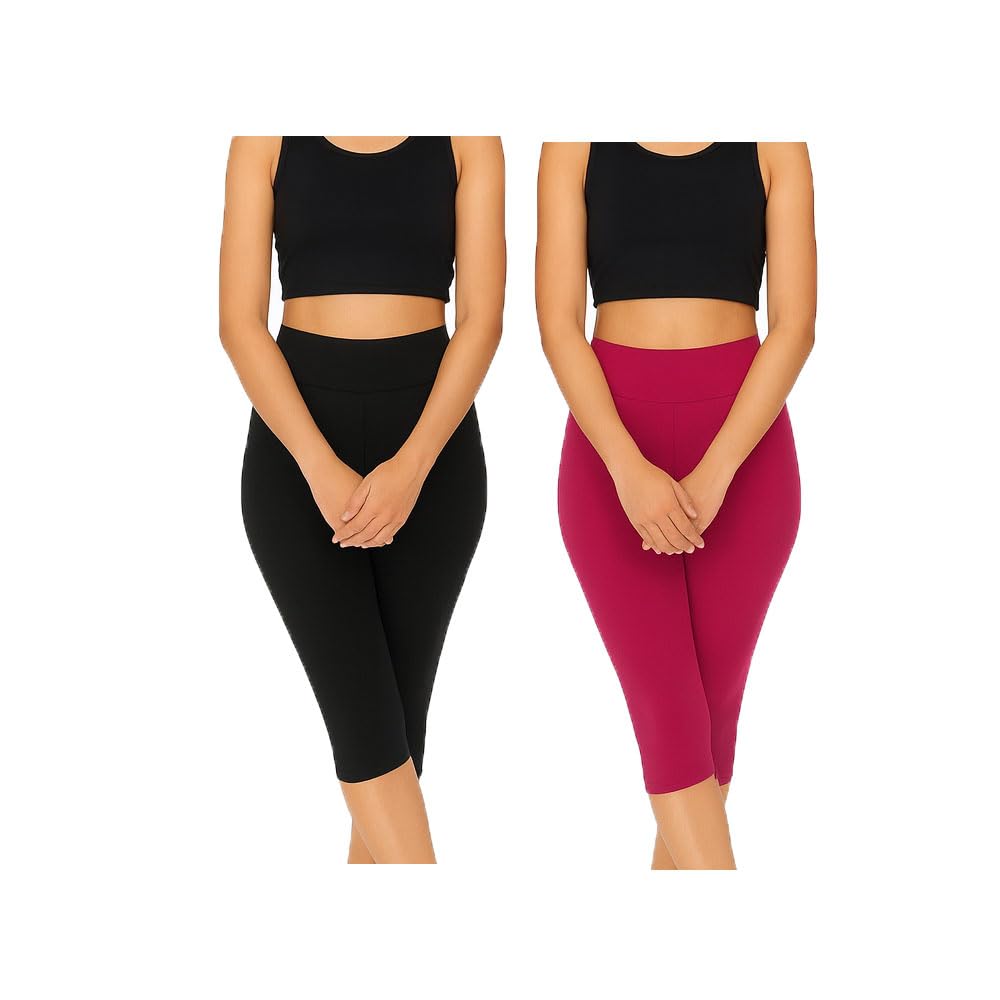 Womens Black, Pink Plain Capri 2Pack-picture-41