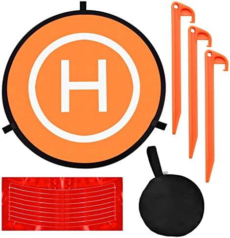 Kioiner Universal Drone Landing Pad, 21inch(55cm) Foldable Landing Pads, Double Sided Waterproof Helipad with Reflective Stripes and Land Nails for RC Drones Helicopter DJI Drones