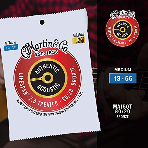 Martin Guitar Authentic Acoustic Lifespan 2.0 Ma150T, 80/20 Bronze, Treated Medium-Gauge Acoustic Strings #TOP4