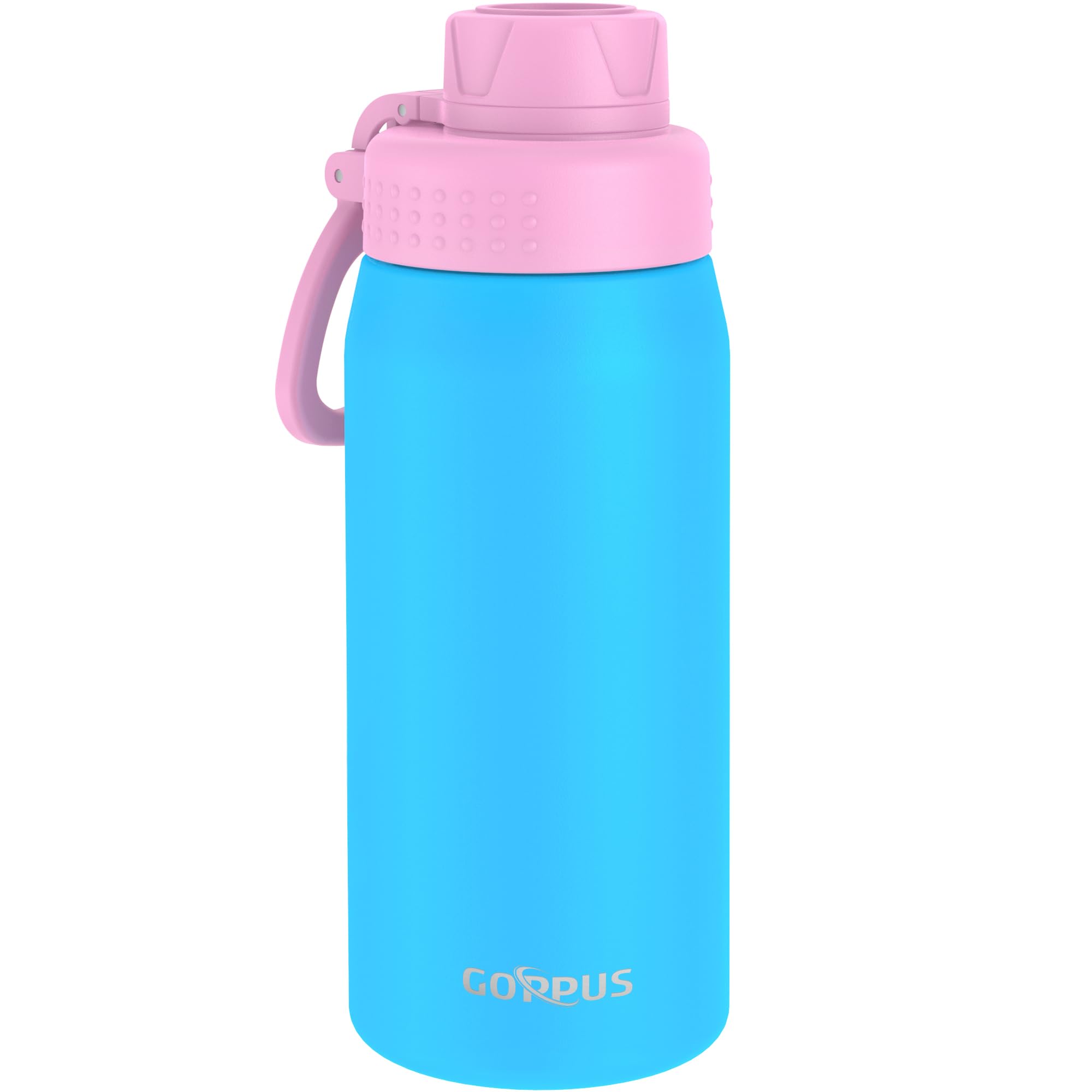 GOPPUS 550ml/19oz Kids Insulated Water Bottle with Screw Lid (No Straw) Stainless Steel Toddler Bottle School Flask Girls Boys Drinks Cup with Handle & Leakproof & Keep Drinks Cold (Pink Sky Blue)