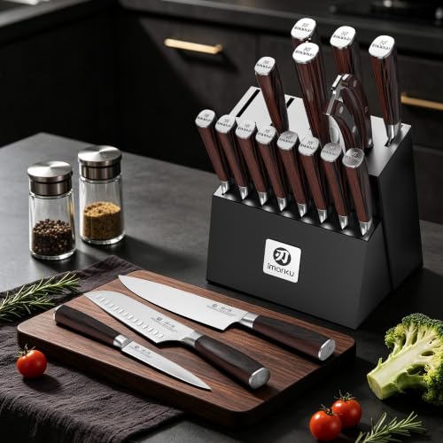 Image of imarku 18-Piece Japanese Santoku Stainless Steel Knife Set with Block