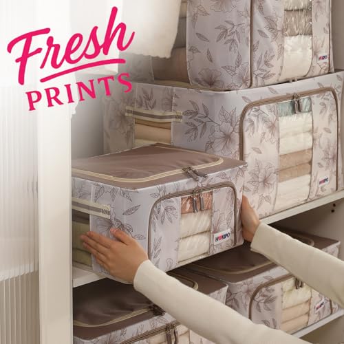 Image of HOKIPO 24L(S) 600D Oxford Fabric Cloth Organizer for Storage, Latte Floral Pack of 2 (AR-6484-LBR*2)
