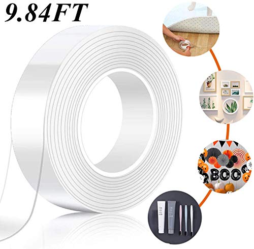 Preisvergleich Produktbild YCZ Waschbares Spurloses Klebeband, 9.84FT Nano Doppelseitiges Klebeband Transparent Entfernbares Wiederverwendbares Klebestreifen,Wasserdicht, Hitzebeständig, Abnehmbar, Rückstandsfrei.