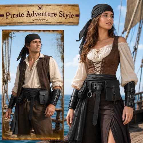 Image of Renaissance Pirate Belt Pouch with Coin Purse Skirt Hike Bracers