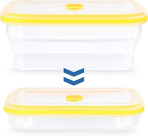 DERUI Contenedores plegables para almacenamiento de alimentos, silicona premium, sin BPA, apto para microondas y horno, con tapas, para viajes,