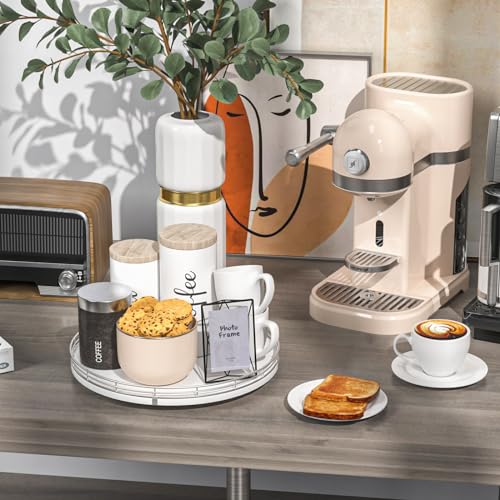 Image of 12 inch Oak Wood Lazy Susan Organizer, Lazy Susan for Cabinet Dining Table Pantry Wood Turntable Organizer Tray for Coffee Table Kitchen Countertop Salt Spice Can Organization and Storage Round Silver