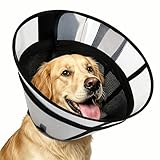 ZuxZuce Upgraded Dog Cone Collar for Dogs After Surgery, Soft Transparent Pet Recovery Collar for Large Medium Small Dogs, Depth Adjustable Dog Cone Collar, Elizabethan Collar (L, Black)