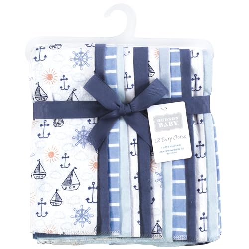 Image of Hudson Baby Cotton Flannel Burp Cloths 12-Pack Bundle, Sunshine And Sailboats, One Size