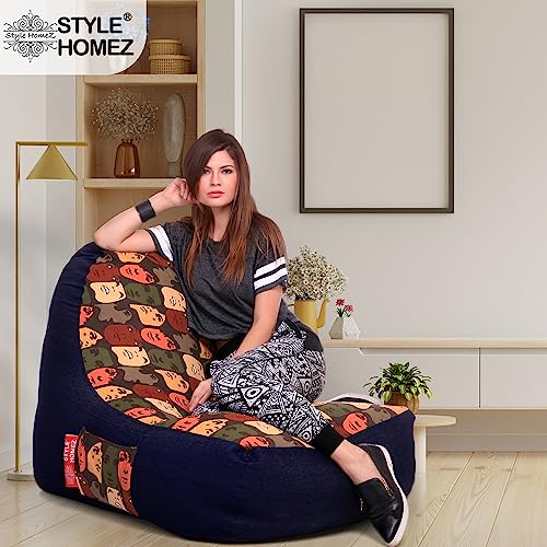 Image of Style Homez Urban Design Denim Canvas Abstract Printed Chair Bean Bag XXL Size Filled with Beans Fillers