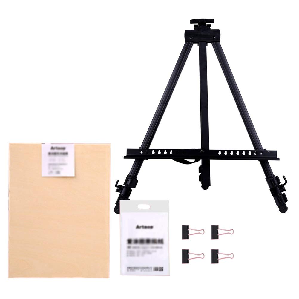 Caballete telescópico plegable para estudio de campo, para pintura, trípode con bolsa de transporte, color negro (caballete + tablero de dibujo 4K)