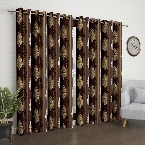 Image of Door Curtains 7 feet Long Set of 10 | Floral Design | Polyester | Light Filtering Curtains | Curtains for Living Room | (118 x 215 cm, Brown) | Perfect for Home Decor