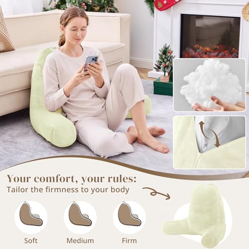 Image of Sasttie Reading Pillow for Bed, Back Pillow for Sitting Up, Cream | 21 inch Backrest Support Cushion for Couch, Sofa, and Floor, Dorm Essentials, OEKO-TEX, Adjustable Down Alternative Fill