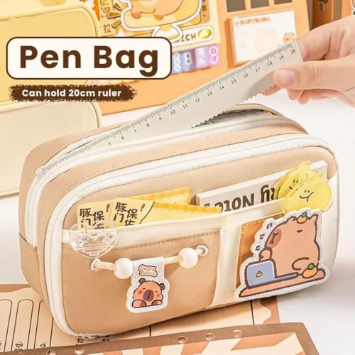 Image of Alokik Cute Aesthetic Pencil Pouch with 9 Compartments, Large Capacity Stationery Organizer with Removable Patch, Multi Pocket Zipper Pen Case for School, Office, Kids & Girls (Lucky Dog Theme)