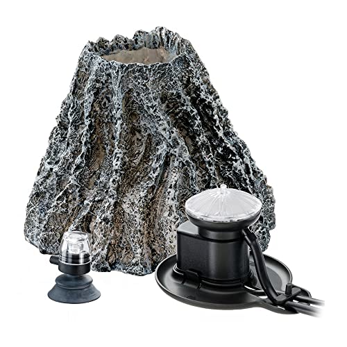 Ferplast Hydor Kit Decoración Acuario Kit Box Volcano Show, Volcano, en Resina Atóxica, con Aireador y Difusor de Burbujas, Luz Led Roja