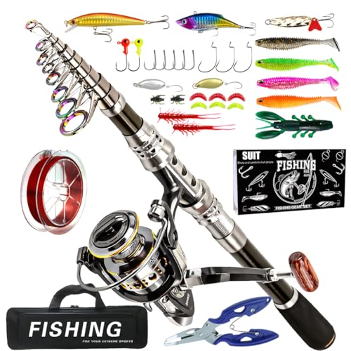 Fishing Rod and Reel Combos - Carbon Fiber Telescopic Fishing Pole - Spinning Reel 12 +1 Shielded Bearings Stainless Steel (2.1M 6.89FT)