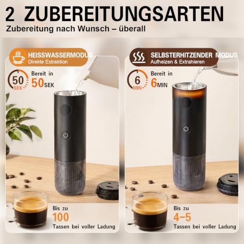 Tragbare Espressomaschine, Mini Kaffeemaschine mit 240s Selbstheizung – Ansicht 6