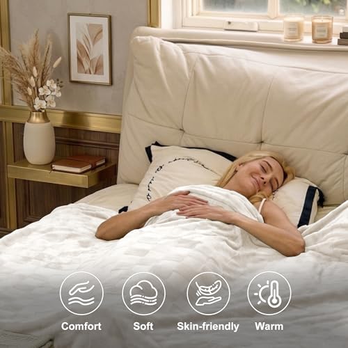 Image of IUUI Heated Blanket Electric King Dual Controller- 90x100 Inches Soft Flannel Heating Blanket,Fast Heating Blanket 6 Heating Levels & 2 Hours Auto Off ETL Certification (Cream, King)