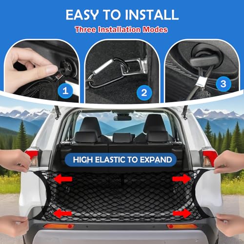 Image of Envelope Style Cargo Net for Toyota RAV4 2013-2018 Accessories, Rear Trunk SUV Mesh Cargo Net, Upgraded 5mm Bungee & Double-Layer Nylon Storage Tailgate Netting Grocery&Tools Holder Organizer