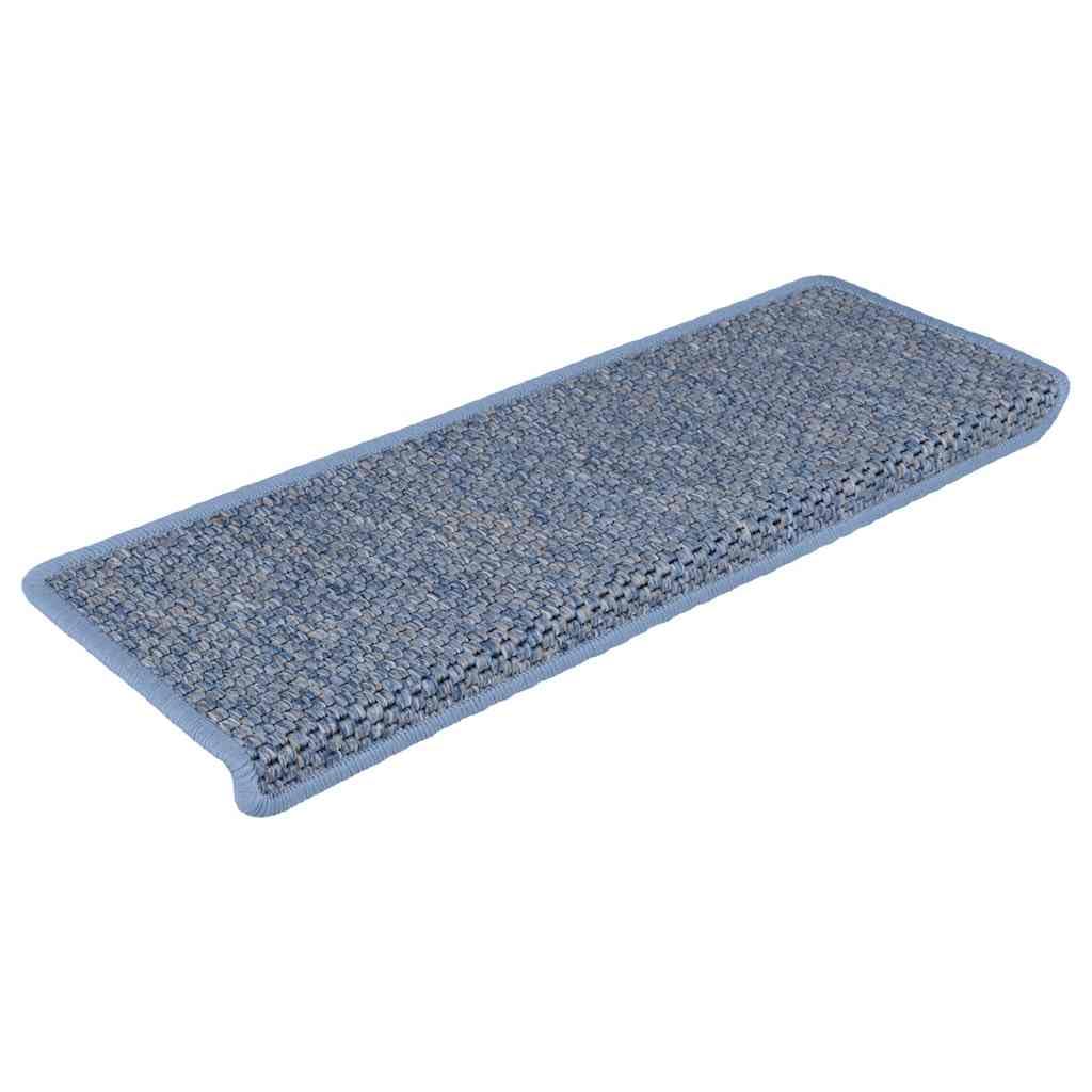 Vidaxl Blue Stair Mats With Sisal-Look - Set Of, Self-Adhesive, Sound Dampening, And Non-Slip, Designed For Easy Installation And Durability Size 15