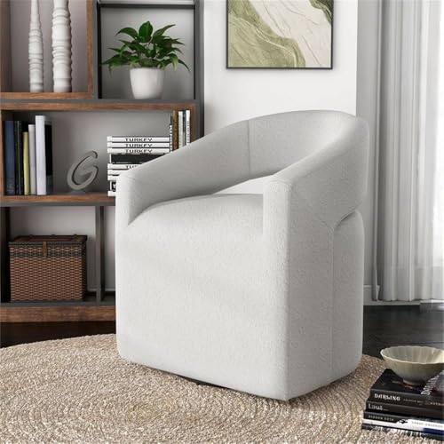 Sillón giratorio de tela bouclé blanco miniatura 2