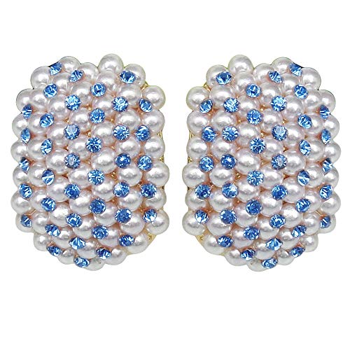 Navachi 18k Gold Plated Colorful Crystal Little Pearl Omega Back Earrings