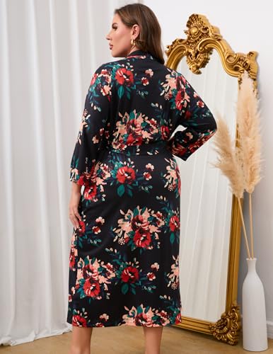 Image of IN'VOLAND Womens Plus Size Kimono Robes Long Knit Bathrobe V Neck Ladies Loungewear Lightweight Soft Sleepwear 1X-5X