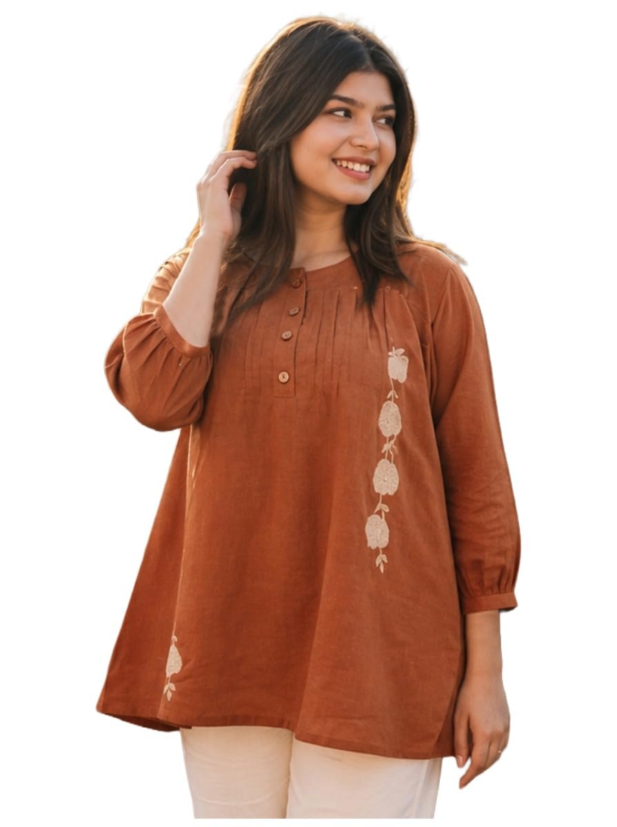 gosriki Top Women Viscose Embroidered | Women Top Regular Fit | 3/4 Sleeve Tops | Close Round Neck Stylish Ladies Tops Formal Casual Clothing Trendy Design Modern Outfit for Womens-picture-38