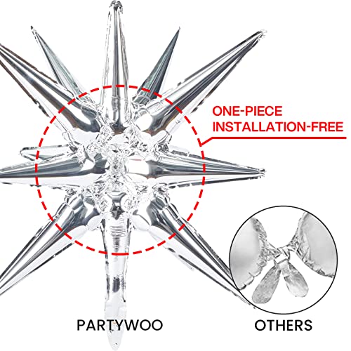 Image of PartyWoo Metallic Silver Star Spike Foil Helium Balloons 6pcs (Pack of 2)