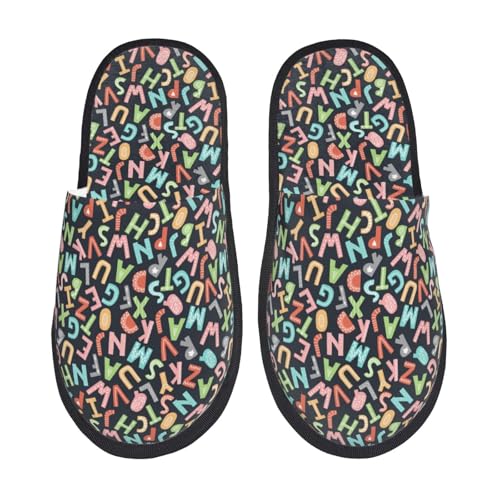 Alphabet Print Women'S Fuzzy Slip On Indoor Outdoor Winter House Slippers