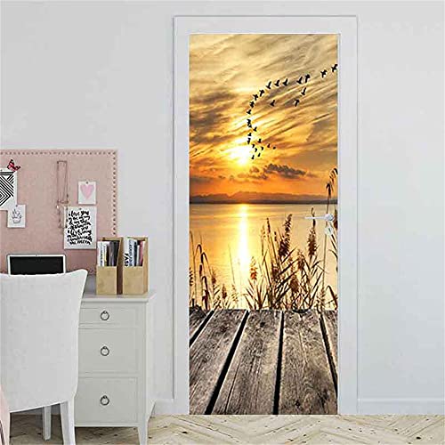 Kacolor 3D Stairs Art Door Sticker For Bedroom Livingroom Bathroom, 2Pcs Wall Decal Self-Adhesive Waterproof Removable Door Murals Wallpaper Home Decoration (S, Sunset) #TOP2