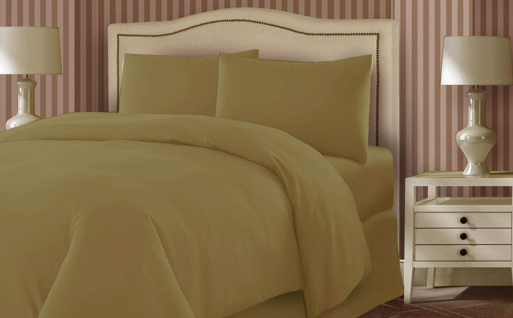 IBed Home Solid Colors bedsheets 3 Pieces bedding Set, 200 TC, King Size, Khaki