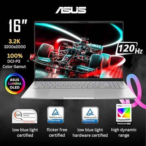 Image of ASUS Vivobook S16 AI Ready Laptop, 16 inch 120Hz 3.2K OLED Display, AMD Ryzen AI 9 365(>i9-13900H, 5GHz), Copilot+PC, RGB Backlit Keyboard, Dolby, Silver, Windows 11 Pro(32GB 7500MHz DDR5 RAM | 1TB SSD)