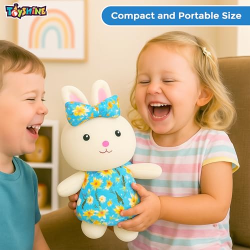Image of Toyshine 20cm Bunny Soft Toy | Cute Plush Rabbit with Floral Dress & Matching Bow | Ultra Soft Cuddle Toy for Kids Girls Room Decor - Blue