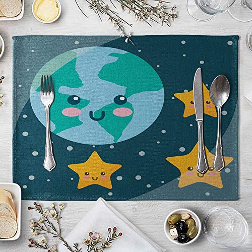 Beydodo Manteles Individuales Juego 4,Tapete Mesa Rectangular Tela Luna de Dibujos Animados...