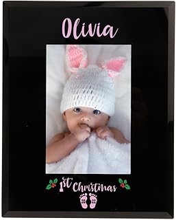 Personalised 1ST Christmas Photo Frame in 6x4 and 7x5 In Pink or Blue Font Babys First Christmas frame (Pink)