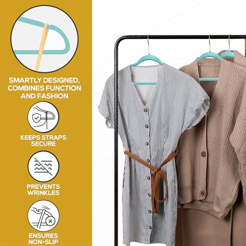 Image of Techzoo 50 Pack New Premium Quality Velvet Hangers Ultra Thin Non Slip Adult Felt Space Saving Hangers for Closet Heavy Duty Coat Pants Dress Hangers 360 Swivel Hook Hold Upto 10 lbs Teal