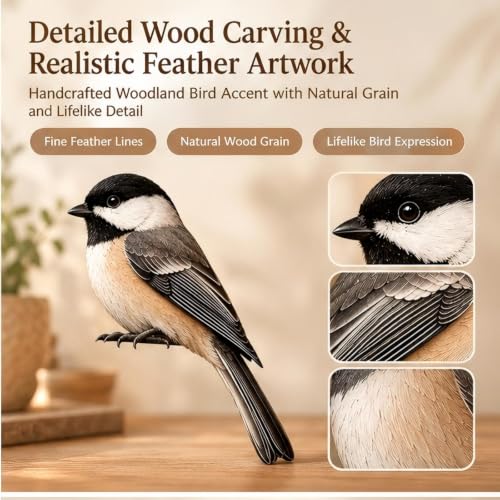FRJINIE Wooden Bird Door Topper Decor Adorable Bird Shape Corner Statue (Chickadee-B) - image 6